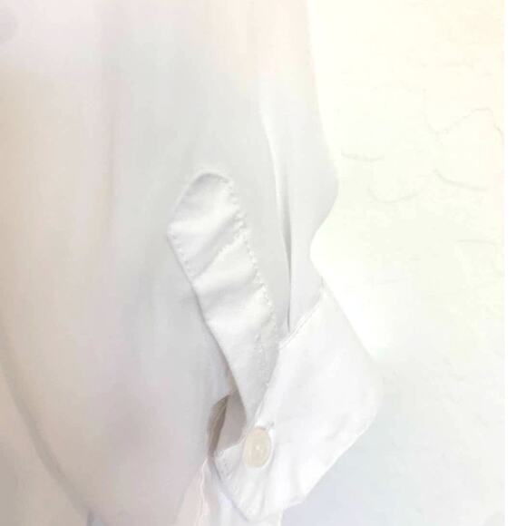 Chico's Button Up Shirt 3 US XL White Chiffon Sleeve and Layered Hem  Stretch - Picture 9 of 10